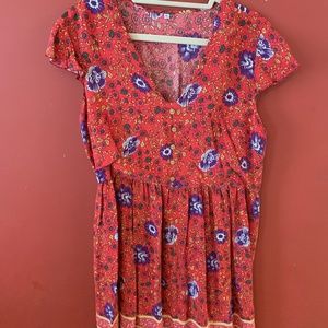 Red-Orange Flowy Floral Dress (Never Worn)